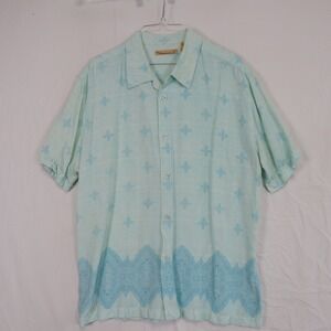 The Havanera Co Shirt Mens Large Linen/Rayon Casual Button Up Blue Short Sleeve